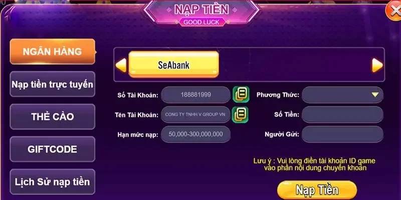 Nạp tiền rút tiền 1 nạp tiền ví game